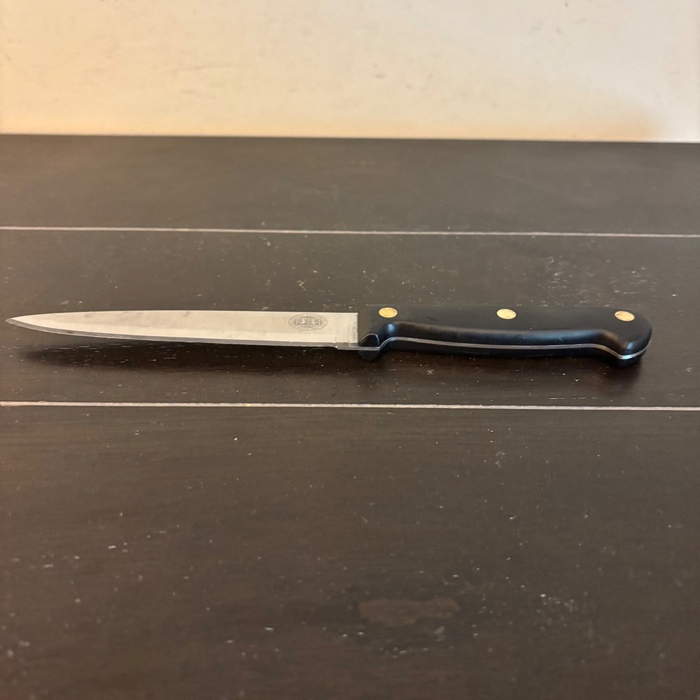 Regent Sheffield Paring Knife Black Handle Brass Rivets Stainless Steel England